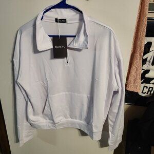 NWT SCACTO QUARTER ZIP WHITE PULLOVER SZ L